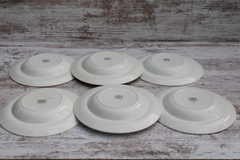 photo of shabby vintage Wedgwood china soup bowls, Pembroke wild strawberries floral pattern, Corinthian embossed border  #3