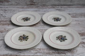 catalog photo of shabby vintage Wedgwood salad or dessert plates, Corinthian embossed cream china Pembroke wild strawberries floral 