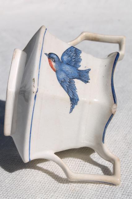 photo of shabby vintage bluebird china sugar bowl, large tall vase shape perfect for flower vase #8