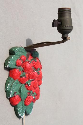 photo of shabby vintage chalkware pin-up lamp, cottage kitchen wall sconce light w/ strawberries #1