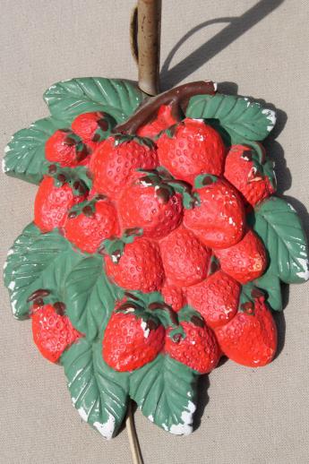 photo of shabby vintage chalkware pin-up lamp, cottage kitchen wall sconce light w/ strawberries #3