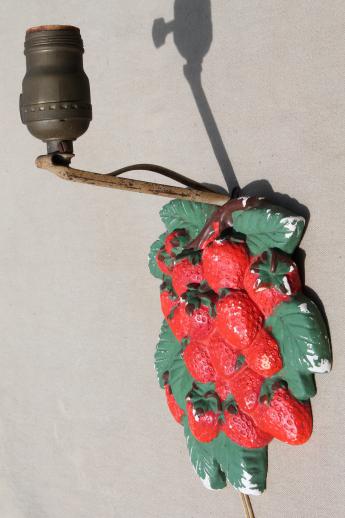 photo of shabby vintage chalkware pin-up lamp, cottage kitchen wall sconce light w/ strawberries #4