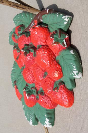 photo of shabby vintage chalkware pin-up lamp, cottage kitchen wall sconce light w/ strawberries #5