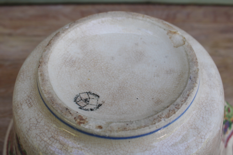 photo of shabby vintage china, browned crackle crazed mixing bowl w/ petit point floral #5