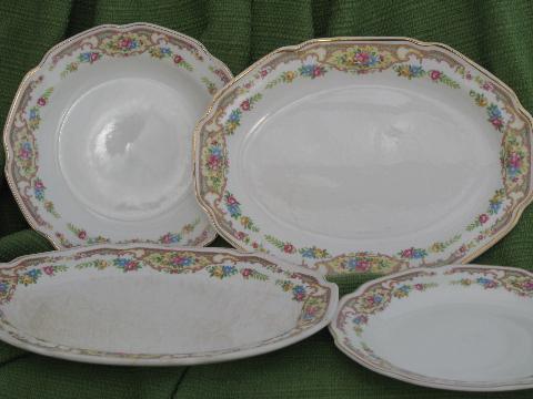 photo of shabby vintage china plates and platters, Mt. Clemens pottery Mildred floral #1