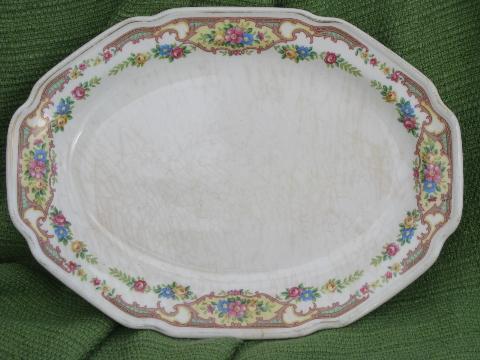 photo of shabby vintage china plates and platters, Mt. Clemens pottery Mildred floral #3