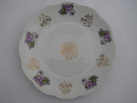 photo of shabby vintage china plates, big bowl, purple violets floral #2