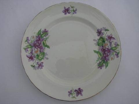 photo of shabby vintage china plates, big bowl, purple violets floral #3