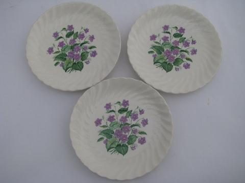 photo of shabby vintage china plates, big bowl, purple violets floral #4