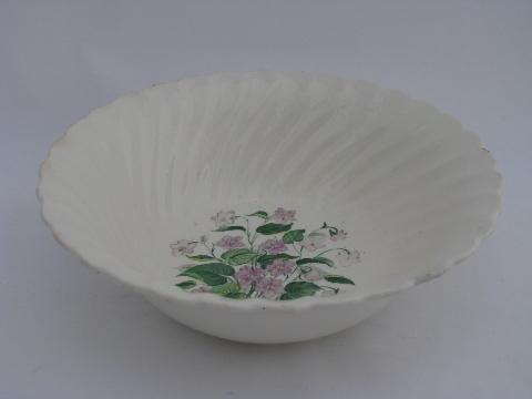 photo of shabby vintage china plates, big bowl, purple violets floral #5