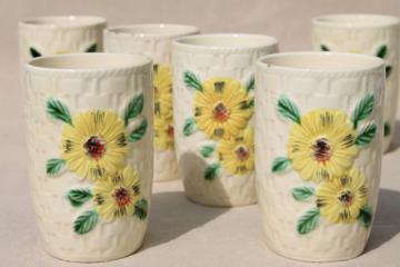 catalog photo of shabby vintage china tumblers w/ sunflowers, drinking glasses or tiny vases