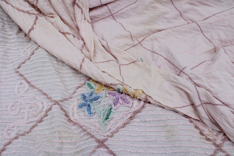 photo of shabby vintage cotton chenille bedspread for upcycle fabric, craft projects #7