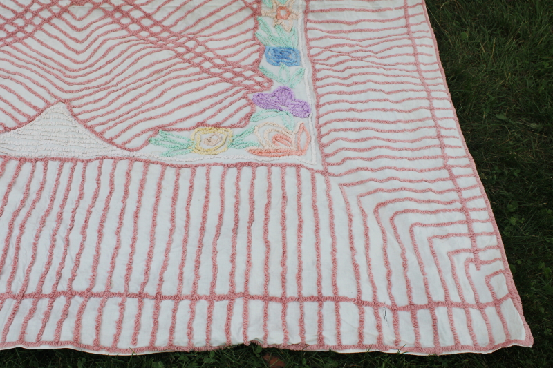 photo of shabby vintage cotton chenille bedspread for upcycle fabric, craft projects #2