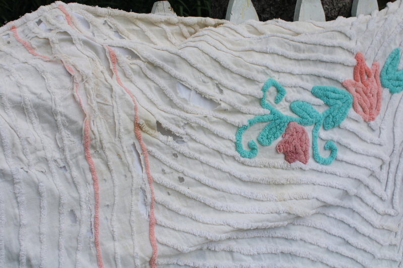 photo of shabby vintage cotton chenille bedspread for upcycle fabric, craft projects #5