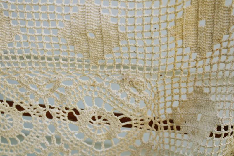 photo of shabby vintage crochet lace, square card table cloth very stained cutter lace fabric #3