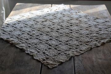 catalog photo of shabby vintage crochet lace table cover cloth, farmhouse table topper centerpiece 