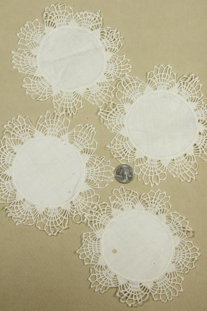 photo of shabby vintage doily lot, lace trimmed linen table mats & centerpieces w/ crochet edgings #8