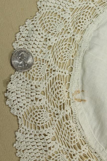 photo of shabby vintage doily lot, lace trimmed linen table mats & centerpieces w/ crochet edgings #11