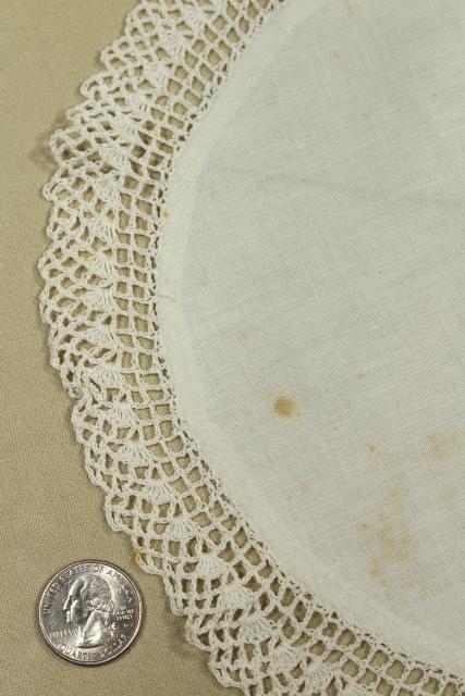 photo of shabby vintage doily lot, lace trimmed linen table mats & centerpieces w/ crochet edgings #13