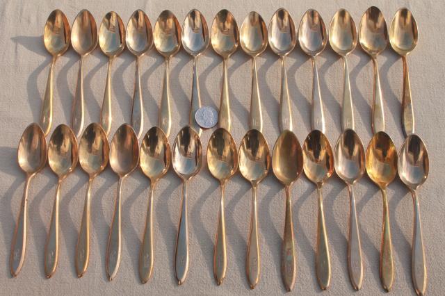 photo of shabby vintage gold flatware w/ J monogram letter, Dirilyte Regal silverware estate lot #2