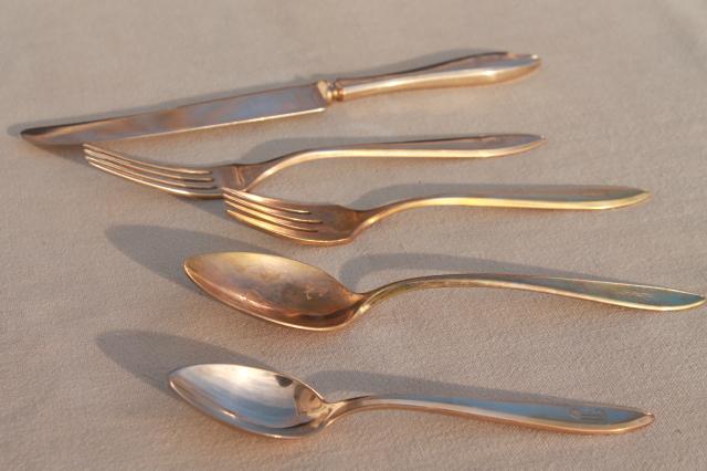 photo of shabby vintage gold flatware w/ J monogram letter, Dirilyte Regal silverware estate lot #3