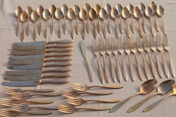 catalog photo of shabby vintage gold flatware w/ J monogram letter, Dirilyte Regal silverware estate lot