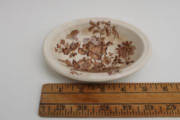 catalog photo of shabby vintage ironstone soap dish, Charlotte floral brown transferware china