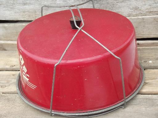 photo of shabby vintage metal litho cake carrier, plate and cover w/ flowers #2