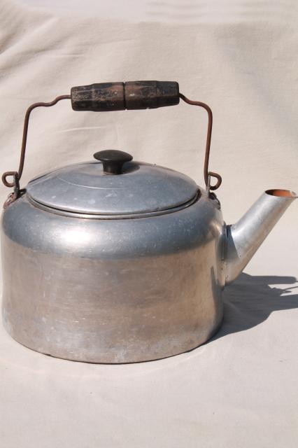 photo of shabby vintage metal tea kettle for garden planter, big old teapot one gallon size #2
