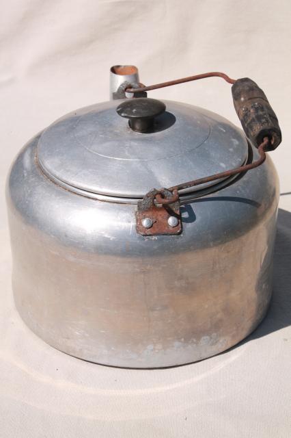 photo of shabby vintage metal tea kettle for garden planter, big old teapot one gallon size #3