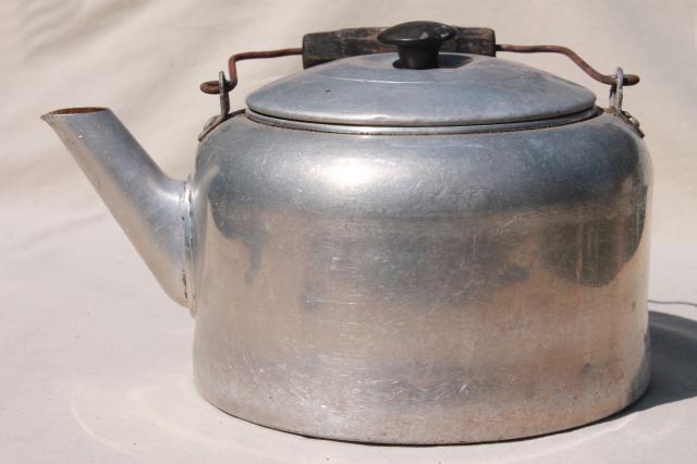 photo of shabby vintage metal tea kettle for garden planter, big old teapot one gallon size #4