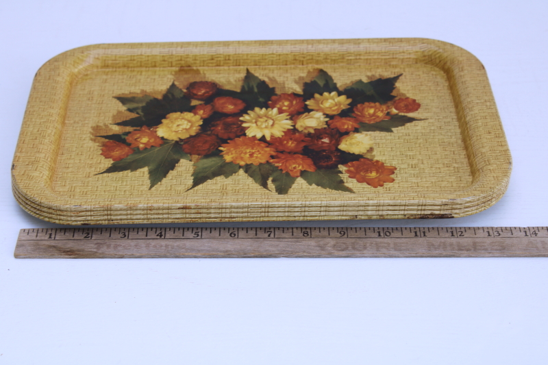 photo of shabby vintage metal trays w/ fall floral print rust, brown, gold straw flowers, gallery wall decor #7