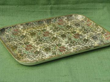 catalog photo of shabby vintage papier mache tray, chintz floral print w/ gold