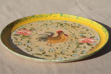 catalog photo of shabby vintage papier mache tray, rooster & roses paper mache tray Made in Japan