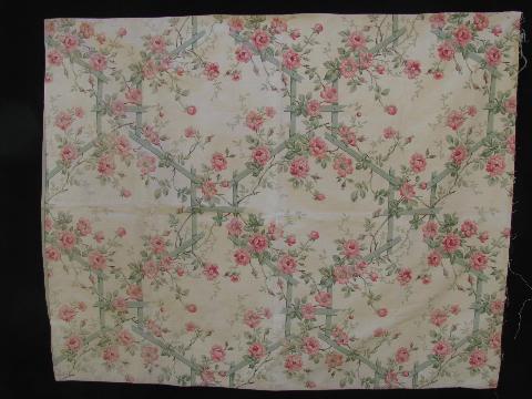 photo of shabby vintage print cotton pillow sham, pink wild roses on green #1