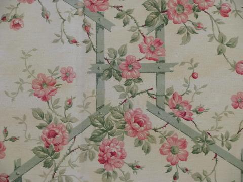 photo of shabby vintage print cotton pillow sham, pink wild roses on green #2