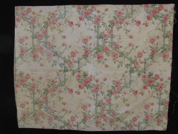 catalog photo of shabby vintage print cotton pillow sham, pink wild roses on green