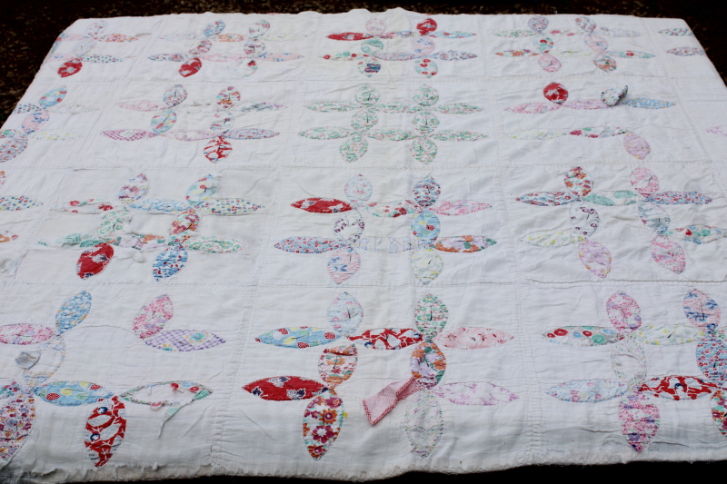 photo of shabby vintage quilt handmade depression era hand stitched quilted over an old blanket #1