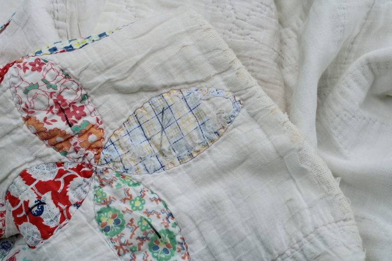 photo of shabby vintage quilt handmade depression era hand stitched quilted over an old blanket #2