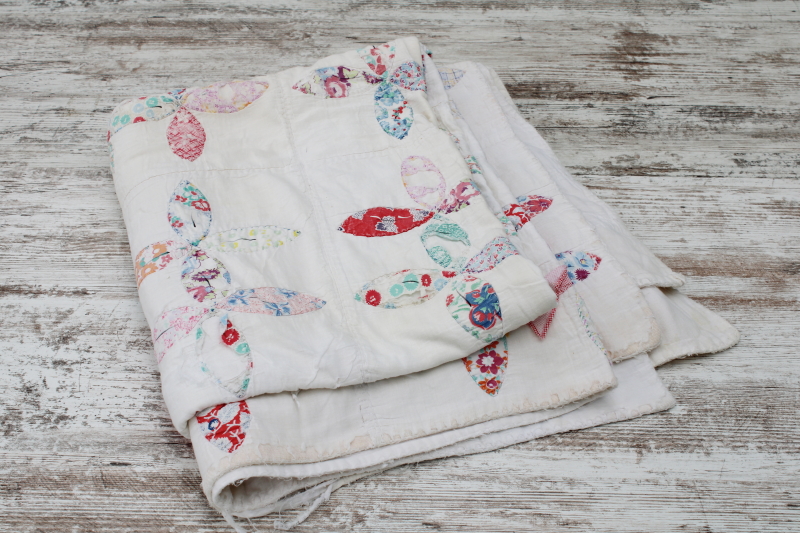 photo of shabby vintage quilt handmade depression era hand stitched quilted over an old blanket #5