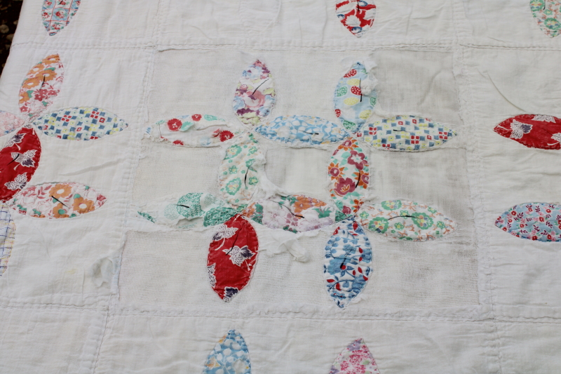 photo of shabby vintage quilt handmade depression era hand stitched quilted over an old blanket #8