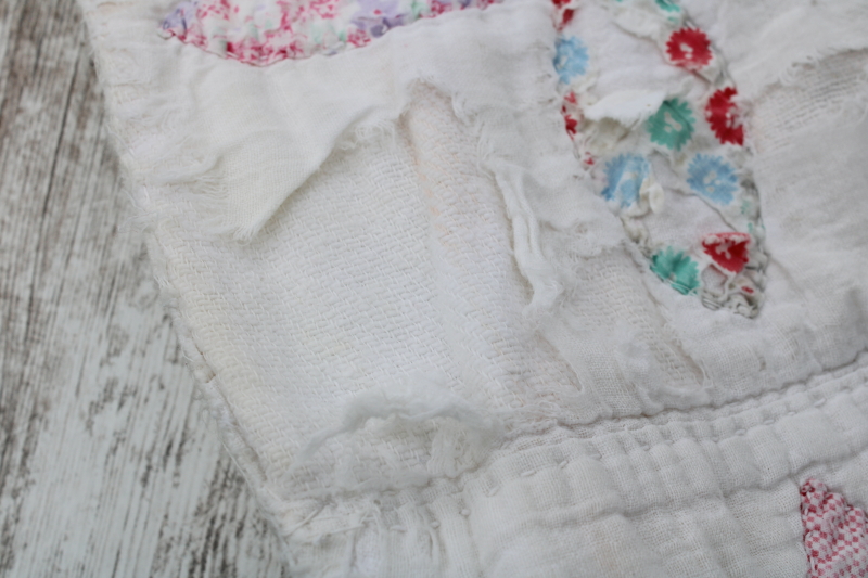 photo of shabby vintage quilt handmade depression era hand stitched quilted over an old blanket #11