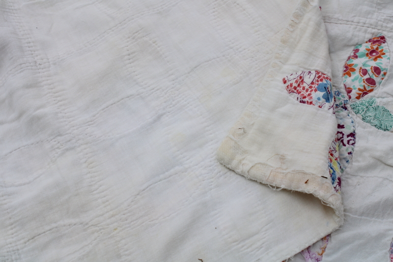 photo of shabby vintage quilt handmade depression era hand stitched quilted over an old blanket #12