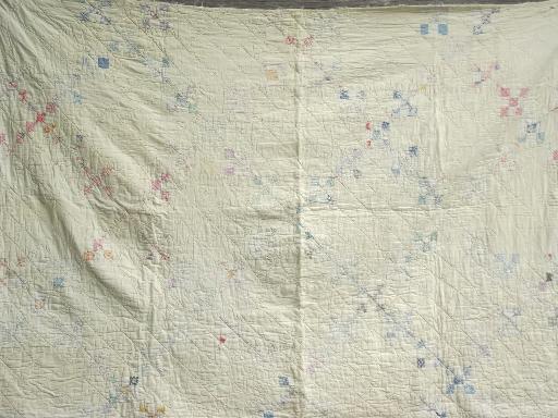 photo of shabby vintage quilts, old antique cotton print patchwork quilt lot #4