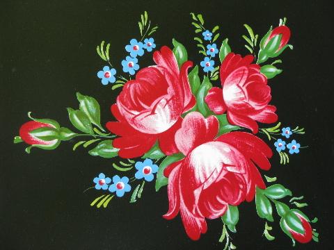 photo of shabby vintage roses, 1950s painted metal TV lap trays, bed tray tables set #3