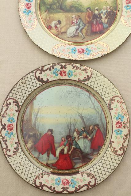 photo of shabby vintage tin plates w/ French country prints, Daher tole ware from Belgium #3