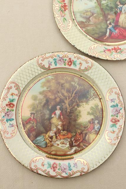 photo of shabby vintage tin plates w/ French country prints, Daher tole ware from Belgium #5