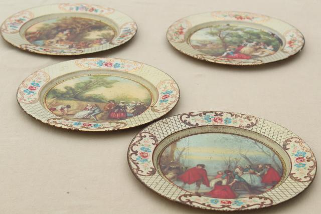 photo of shabby vintage tin plates w/ French country prints, Daher tole ware from Belgium #7