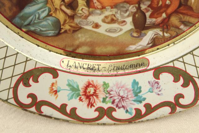 photo of shabby vintage tin plates w/ French country prints, Daher tole ware from Belgium #8