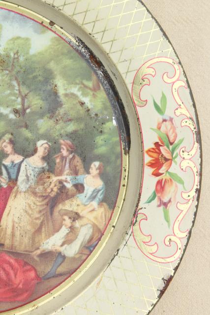 photo of shabby vintage tin plates w/ French country prints, Daher tole ware from Belgium #9